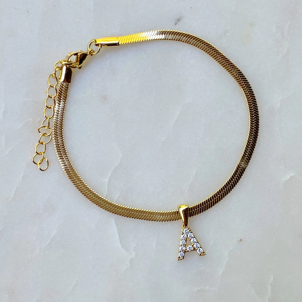Herringbone Chain Initial Anklet
